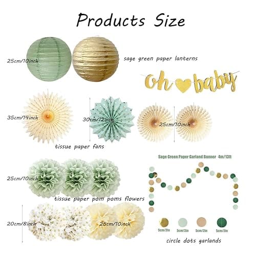 Sage Green Baby Shower Decorations Oh Baby Banner Tissue Paper Pom Poms Flowers Paper Fans Circle Dot Garland Neutral Party Supplies Boy Girl Gender Reveal Birthday Party Decorations thumbnail 6