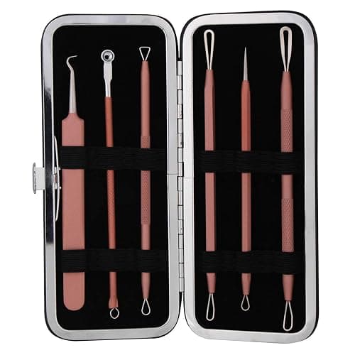 JPNK Blackhead Remover Tool Comedones Extractor Acne Removal Kit for Blemish, Whitehead Popping, 6 Pcs Zit Removing for Nose Face Tools with a Leather Bag (Pink) thumbnail 6