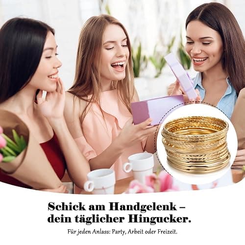 unbholkk 12 Stück Armreif Gold Set, Boho Armreifen Goldene Damen, Goldene Stapelbare Vintage Armbänder Indianer Bracelet Schmuck Armband Set, Bangles Modeschmuck für Hochzeit Party thumbnail 6