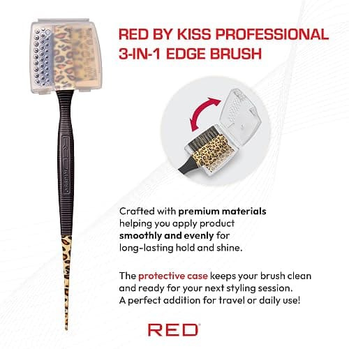 Red by Kiss Professional 3-IN-1 Edge Brush with Case – 100% Pure Boar Bristle Brush, Fine Tooth Comb & Rat Tail End for Precision Styling, Edge Control & Hair Parting thumbnail 2