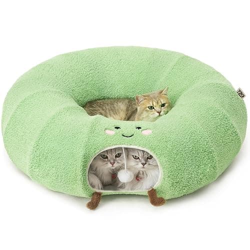 EHEYCIGA Cat Tunnel Bed for Indoor Cats, Cute Cat Donut Toy Tunnel for Small Large Cats with Washable Circle Cushion, Peekaboo Pet Cave Play Tunnel for Kitten, Puppy, Rabbit - Green - Image 1