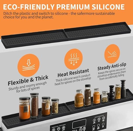 30 Inch Silicone Magnetic Stove Top Shelf, Kitchen Shelf Over Stove Spice Rack Apartment Must Haves Kitchen Gadgets for Above Stovetop Seasoning Organization and Storage with 2 Functional Prtitions thumbnail 7