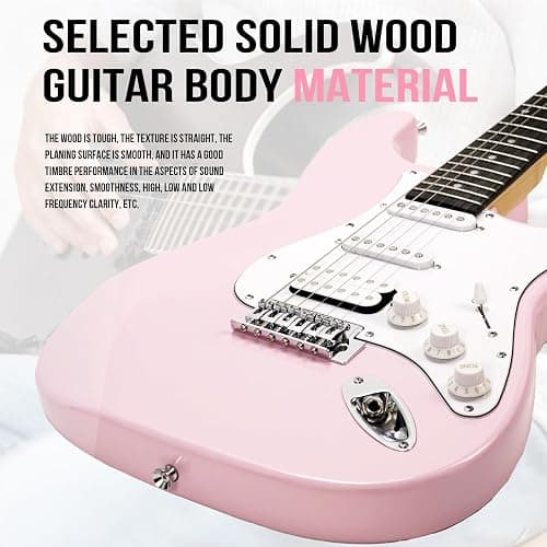 Soulmate 39 Inch Full Size Electric Guitar Starter Kit for Beginners Solid Body, HSS Pickups with 15W Amp, Gig Bag, Capo, Strap, Strings, Cable, Picks (Right-Handed,Pink) thumbnail 6
