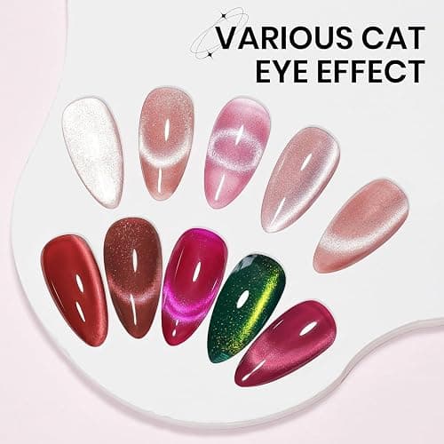 KQueenest Glitter Pink French Tip Press On Nails Almond, 30 Pcs Cat Eye Press On Nails with Gold Swirls, Bling Sparkly Fake Nails With Glue, Luxury Reusable Stick on Nail for Women Gift thumbnail 6