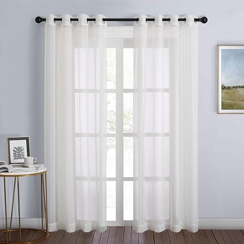 NICETOWN Sheer Curtains for Bedroom Windows 84 inch Length, Grommet Casual Voile Sheer with Light Filter Window Treatments for Nursery/Living Room, Beige, Set of 2, 54" Wide - Image 1