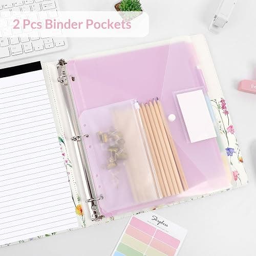 SKYDUE 1 Inch 3-Ring Binder with Clipboard, PU Binder with 5 Dividers, Notepad, Stickers & Pockets for Work and School - Aesthetic Binder (Letter Size) thumbnail 3