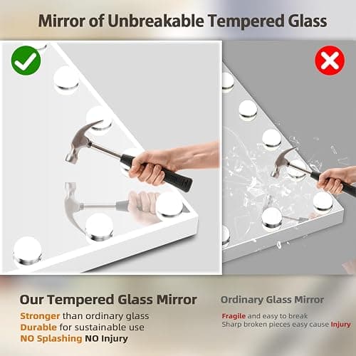 FENCHILIN Vanity Mirror with Lights, Hollywood Lighted Makeup Mirror with 15 Dimmable LED Bulbs for Dressing Room & Bedroom, Slim Metal Frame Design, White thumbnail 5