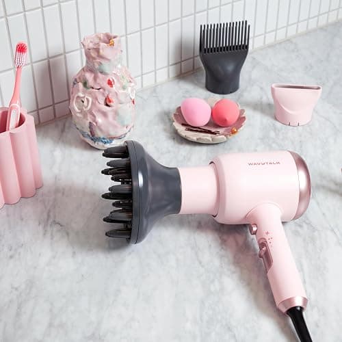 Wavytalk Hair Dryer with Diffuser, Blown Away Ionic Blow Dryer for Curly Hair with Comb, 1875W Fast Drying Hair Dryer with Ceramic Technology, 3 Attachments for All Hair Types, Light and Quiet, Pink thumbnail 8