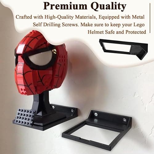 8 Pcs Black Wall Mount Display Stand Fits Lego Helmet, Wall Mount Display Shelf, Compatible with All Standard Lego Helmets, Boba Fett 75277/Tie Fighter Pilot 75274/Stormtrooper 75276 thumbnail 6