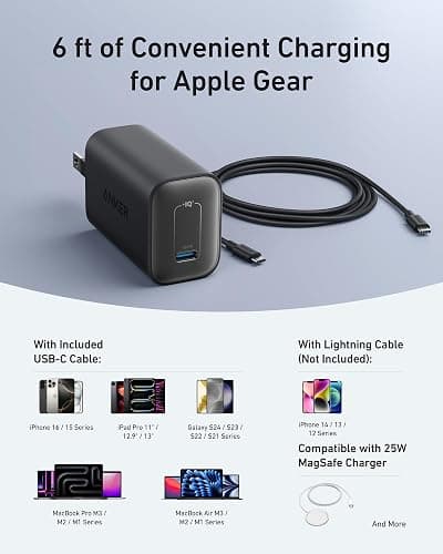 Anker Nano Charger, 100W Foldable Type C Charger for iPhone 17 Series, and All USB C Devices, 6FT USB-C Cable Included, Compatible with MagSafe thumbnail 6