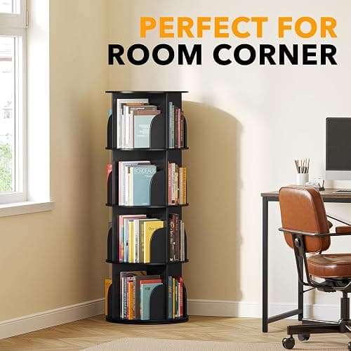 SpaceAid 4 Tier Rotating Bookshelf Tower, Spinning Bookcase Lazy Susan, Revolving 360 Book Shelf Storage Round Carousel, Vertical Rotate Turning Spiral Corner Organizer, Black thumbnail 5