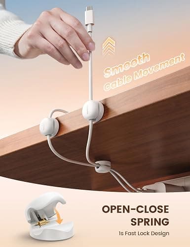 Lamicall Cord Organizer, Spring Cable Management Clips - 6Pack Compact Desk Cable Holder Clips, Nightstand Phone Charging Cord Holder, Halloween Adhesive Wire Organizer, Office Accessory, White thumbnail 3