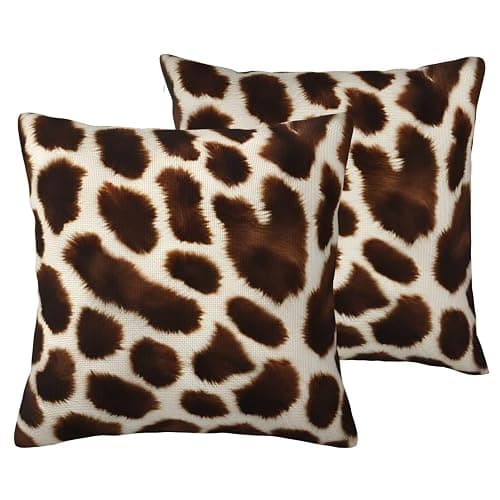 Kuderiy Giraffe Skin Print Throw Pillow Covers 18x18 Set of 2 Jungle Animal Texture Print Decorative Pillows Cases Brown and Beige Square Cushion Covers for Couch Bed Sofa Living Room - Image 1