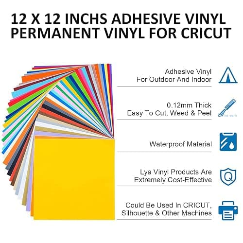 Lya Vinyl 65 Pack Permanent Vinyl, Self Adhesive Vinyl Sheets for Cutting Machine, Permanent Outdoor Sheets for Party Decoration, Sticker, DIY Mug, Car Decal thumbnail 6