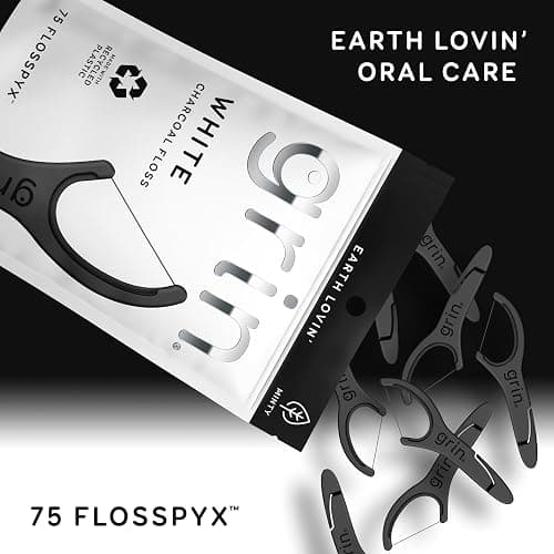 GRIN White Charcoal Infused Flosspyx, 75 Count, Dental Flossers, Minty Flavor, Recycled Plastic, Charcoal Infused Floss Picks, Premium Longer Floss Head, Easy Slide, Includes Soft Fold-Back Tooth Pick thumbnail 4
