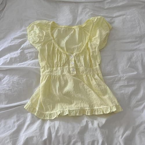 Women Fairy Crop Top Summer Teen Girl Vintage Short Sleeve Ruffle Hem Going Out Babydoll Top Y2k Shirt thumbnail 5