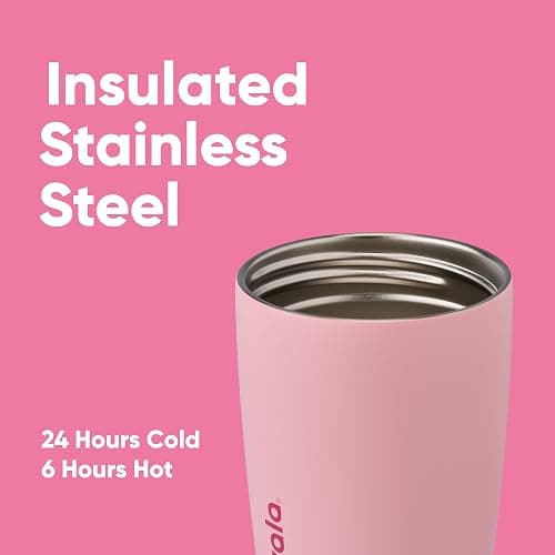 Owala SmoothSip Slider Insulated Stainless Steel Coffee Tumbler, Reusable Iced Coffee Cup, Hot Coffee Travel Mug, BPA Free 12 oz, Pink (Pucker Up) - Pucker Up - 12 oz thumbnail 4