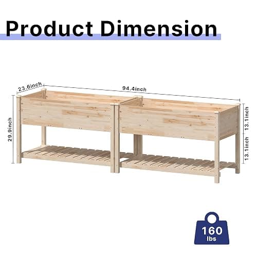 Gotland 2pcs Raised Garden Bed with Legs, Raised Beds for Gardening with Storage Shelf Bed Liner Drainage Holes, Wooden Planter Raised Beds, Raised Planter Box Backyard, Patio, Balcony, Natural thumbnail 3