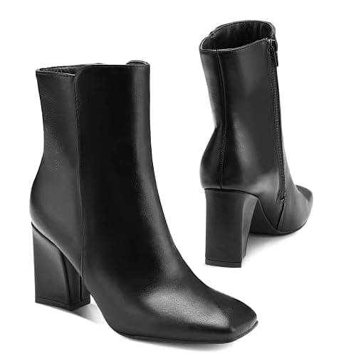 mysoft Women's Ankle Boots Square Toe Side Zipper GoGo Boots Chunky Block Heel Mid Calf Low Heeled Short Booties thumbnail 5