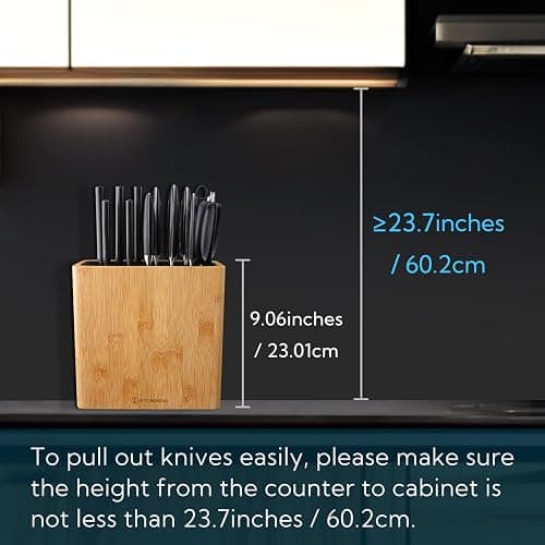 KITCHENDAO XL Bamboo Universal Knife Block Holder with Slots for Scissors and Sharpening Rod, Safe, Space Saver Knives Storage Stand Display without Knives, Unique Slot Design to Protect Blade thumbnail 2