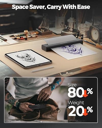 MUNBYN Tattoo Stencil Printer ITP05, Wireless Thermal Tattoo Printer with 20 Transfer Papers, Compatible with Android and iOS Phone/Tablet & PC, Tattoo Printers for Tattoo Artists & Beginners (Black) thumbnail 6