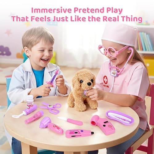 Meland Toy Doctor Kit for Girls, Pretend Play Toy Doctor Set with Dog , Carrying Bag, Stethoscope & Dress Up Costume Gift for Kids Toddlers Ages 3 4 5 6 Year Old for Role Play thumbnail 6