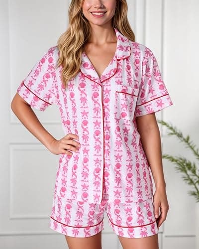 Pajamas for Womens Set Summer 2 Pece Pjs Matching Shorts Set Loungewear Palm Sleepwear for Beach Vacation, Holiday thumbnail 6