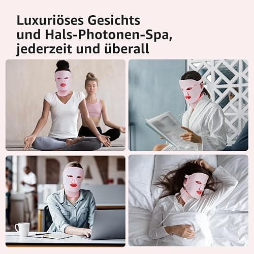 IFAE LED Gesichtsmaske, 630nm&830nm Silikon Rotlichtlampe Gesicht, 396 Chips Rotlicht Maske Gesicht mit 5/10/15/20 Timer, Gesichts & Halsmaske, Wiederaufladbar und Ergonomisches Design(Hellrosa) thumbnail 6