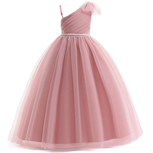 GetWish Tulle Flower Girls Dress One Shoulder Formal Princess Wedding Pageant Birthday Party Holiday Ball Gown Dresses - Image 1