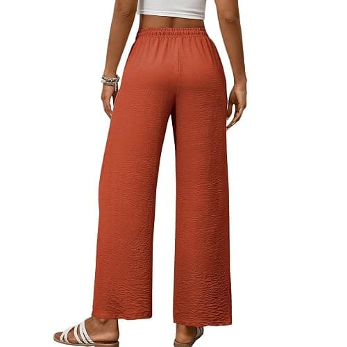 KateModa Women's Wide Leg Pants Adjustable Tie Knot Elastic Waist Palazzo Pants High Waist Loose Flowy Trousers with Pockets thumbnail 5