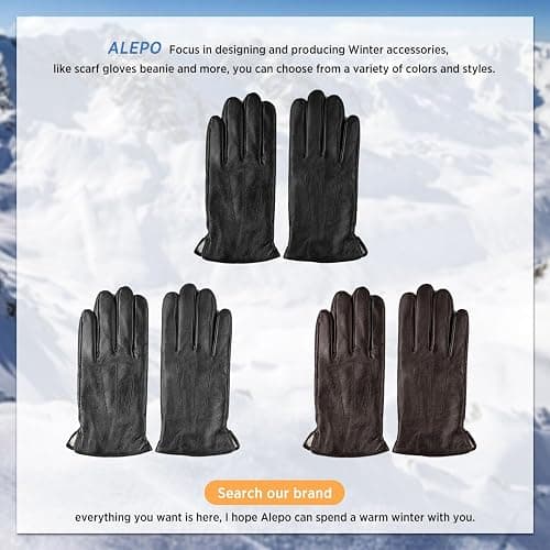 Alepo Genuine Sheepskin Leather Gloves for Men, Winter Warm Touchscreen Texting Cashmere Lined Driving Motorcycle Gloves thumbnail 7