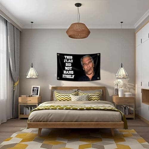 This Flag Did Not Hang Itself Funny Jeffrey Epstein Tapestry Funny Poster Durable Man Cave Wall Flag with Brass Grommets This entertaining banner for College Dorm Room Decor,Outdoor,Parties gifts, travel, filming, events, festivals. thumbnail 4