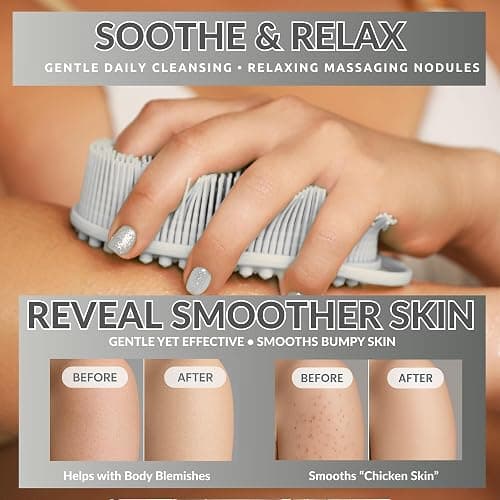 Exfoliating Body Scrubber Silicone - Textured Back Scrubber Shower Brush - Avilana Bath Loofah Alternative Dual Sided - Gentle Smoothing Body Wash Tool Rough Skin - Gift Women Men thumbnail 8