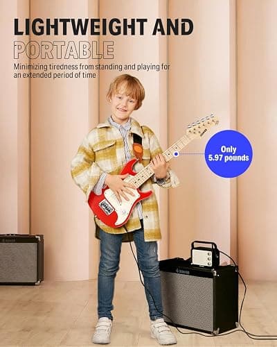 Donner 30 Inch Kids Electric Guitar Beginner Kits ST Style Mini Electric Guitar for Boys Girls with Amp, 600D Bag, Tuner, Picks, Cable, Strap, Extra Strings, DSJ-100, Red thumbnail 7