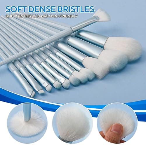 Glamberry Blue Makeup Brushes Set, Professional 12Pcs Makeup Brush Kit, Include Powder Contour Stippling Blending Concealers Blush Eye shadows Eyeliner Eyebrow Fan Brush Set thumbnail 4