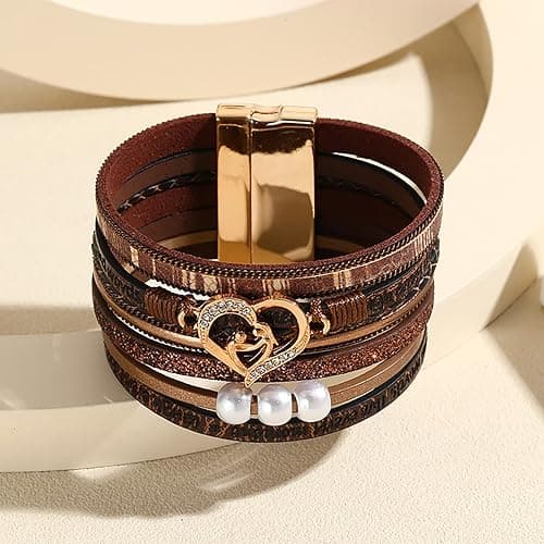 Love Heart Leather Boho Trendy Wrap Stackable Multilayer Bracelets Wide Cuff Bangle Jewelry Gift For Women thumbnail 3