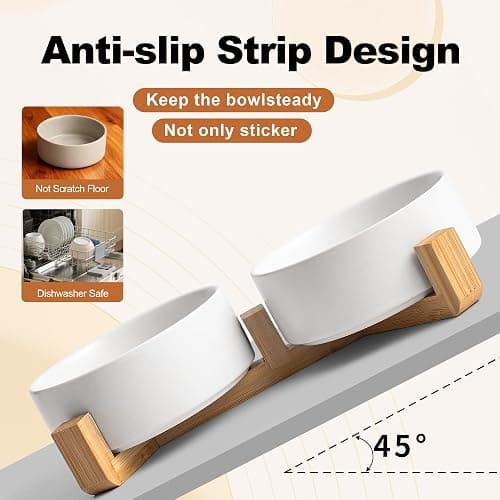 Kimdio Ceramic Dog Bowls with Wood Stand, 13.5OZ Pet Bowls Set of 2 for Medium Small Dogs and Cats - Non-Slip Base Cute Pet Food & Water Basic Bowls Glaze Matte-White thumbnail 4