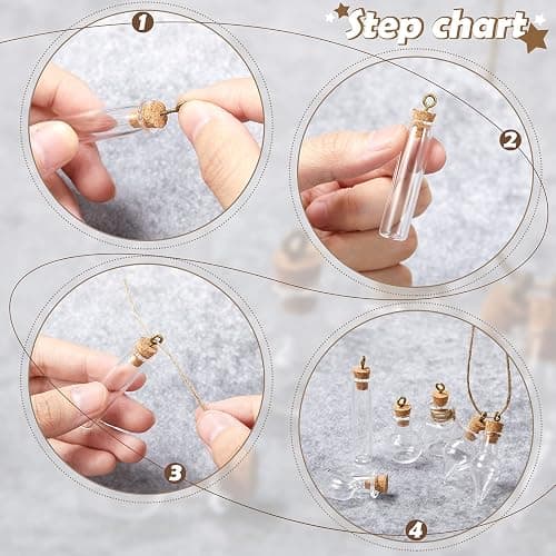 Geiserailie 50 Pieces Small Tiny Glass Spell Jars Bottle with Cork Stopper Witchy Gifts Witchcraft Supplies Wishing Bottles with Eye Screws Funnel Rope for DIY Crafts(Transparent,Style A) thumbnail 4