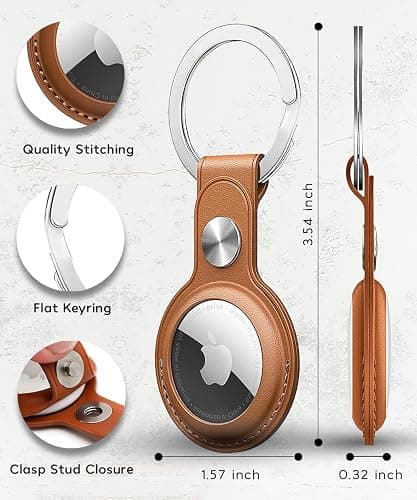 PU Leather AirTag Keyring Holder Compatible with Apple AirTags Keychain, Anti Lost Scratch Resistant Secure Key Ring Case for Keys Pet Collars Luggage Bags, Protective Air Tags Key Chain Cover, Brown thumbnail 2