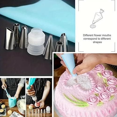 21pcs Cake Decorating Tool Kit – Includes 2 Silicone Reusable Piping Bags, 16 Piping Tips, 3 Cake Scrapers – DIY Cake Decorations and Baking Tools thumbnail 8