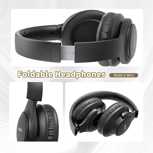 KVIDIO Bluetooth Headphones Over Ear, 65 Hours Playtime Wireless Headphones with Microphone, Foldable Lightweight Headset with Deep Bass,HiFi Stereo Sound for Travel Work PC Cellphone (Black) thumbnail 7