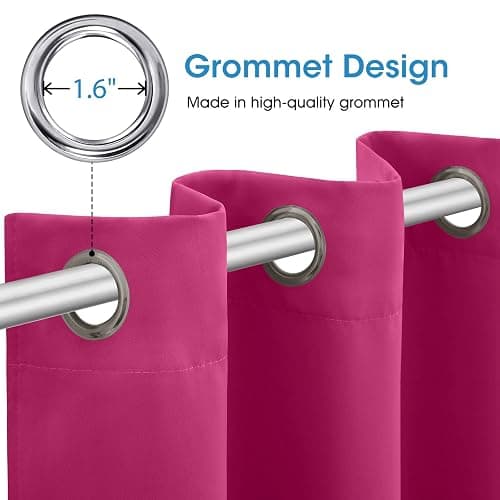 HOMEIDEAS Raspberry Blackout Curtains, Hot Pink Curtains for Bedroom 52 X 84 Inch Length 2 Panels Set Room Darkening Bedroom Curtains, Soundproof Thermal Grommet Window Curtains for Living Room | Darkening Curtains, Soundproof Thermal Grommet Window Drapes, for Living Room, Bedroom thumbnail 4