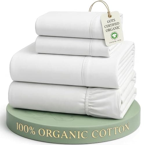 LANE LINEN Queen Sheets 100% Organic Cotton 4pc Percale Cooling - White | Queen Sheet Set, GOTS Certified Organic Cotton Percale - Crisp, Cool & Breathable, For Hot Sleepers, All-Season Comfort - Image 1