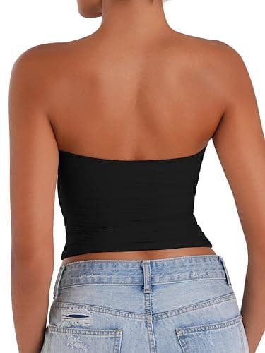 Sunzel Women’s Strapless Sexy Tube Top Double Lined Sleeveless Crop Top Summer Basic Bandeau Tops for Layering or Going Out thumbnail 5
