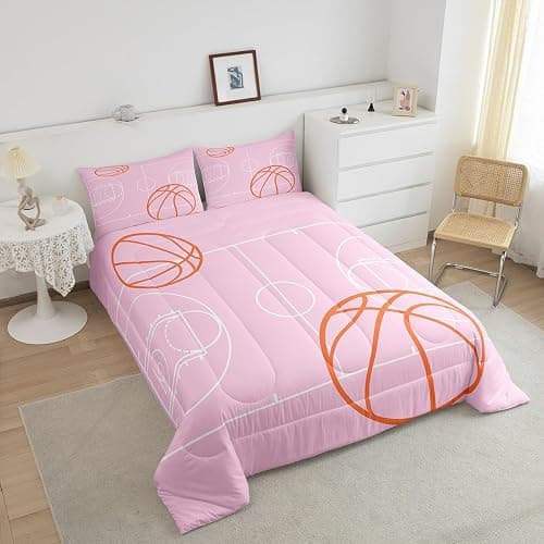 Feelyou Full Basketball Comforter Set Boys Girls Basketball Court Bedding Set for Kids Women Men Ultra Soft Pink Comforter Sport Quilt Set Room Decor thumbnail 3