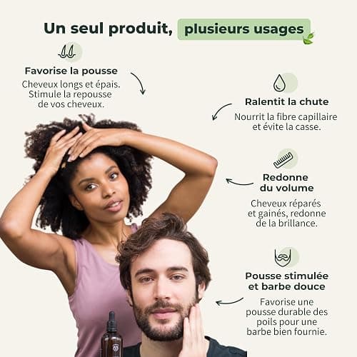 BIONOBLE Huile de Romarin pour Cheveux Bio - Favorise la Pousse et Ralentit la Chute - Huile Romarin Cheveux, Ricin, Argan, Jojoba - Rosemary Oil for Hair Growth - Flacon Verre, Pipette, Pompe - 50ml thumbnail 3