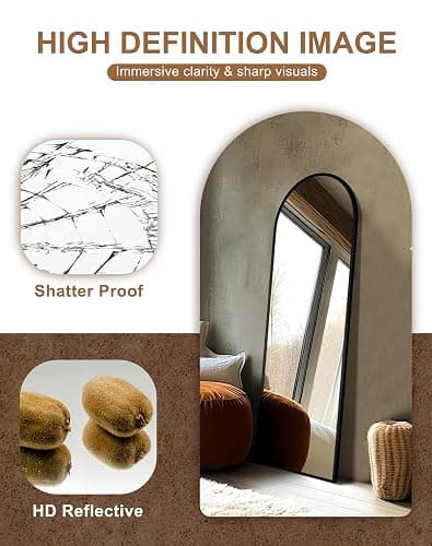 Delma Arched Mirror Full Length,Standing Mirror Full Body,Large Floor with Stand for Wall Entryway Door Bedroom Bathroom Living Room thumbnail 4