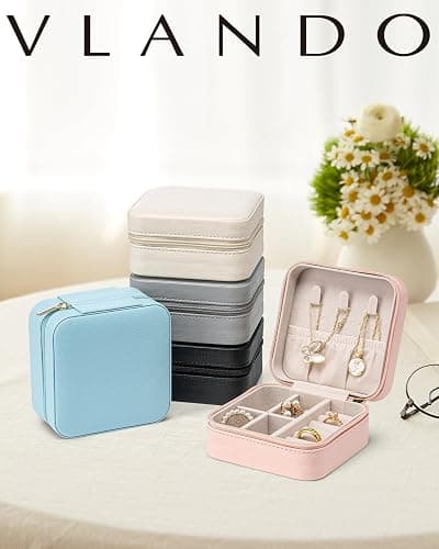 Vlando Travel Jewelry Case - Stocking Stuffers for Teen Girls - Small Jewelry Travel Organizer Box Travel Essentials Christmas Gift for Women Girl - Pink thumbnail 2