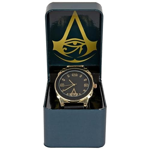 Accutime Assassin's Creed Men's Analog Watch in Black and Gold with Faux Leather Wrist Band Buckle Close thumbnail 2