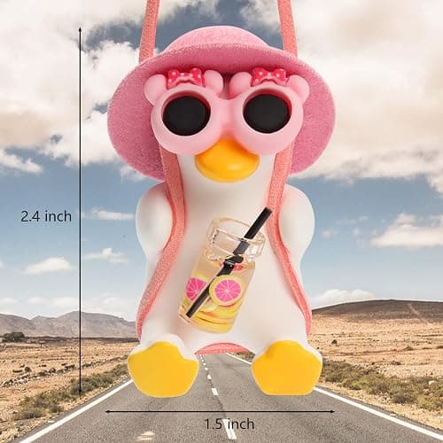 Swinging Duck Car Ornament, Cute Car Mirror Hanging Accessories Car Decorations Interior for Rear View Mirror (Pink) thumbnail 3